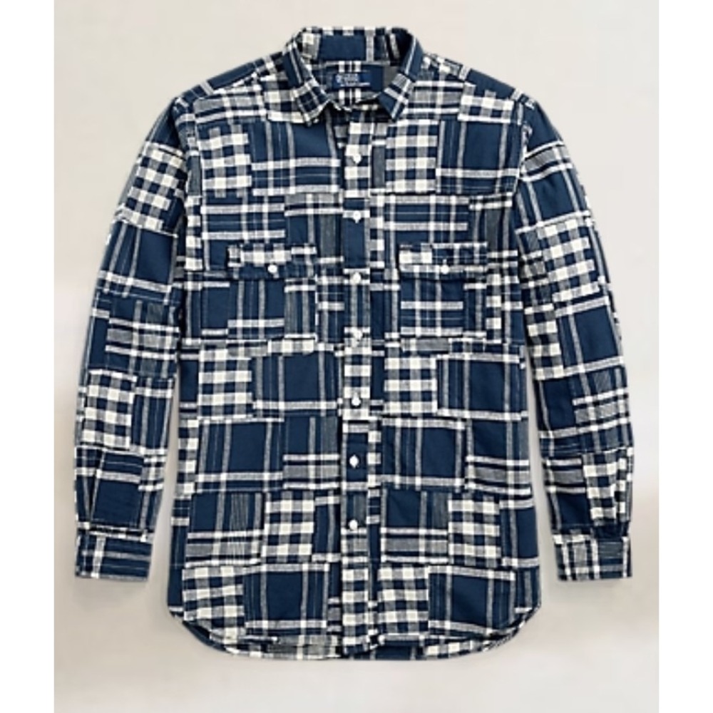 Polo Ralph Lauren Blue Plaid Classic Fit Patchwork Button Up Shirt Men Size 4XLT